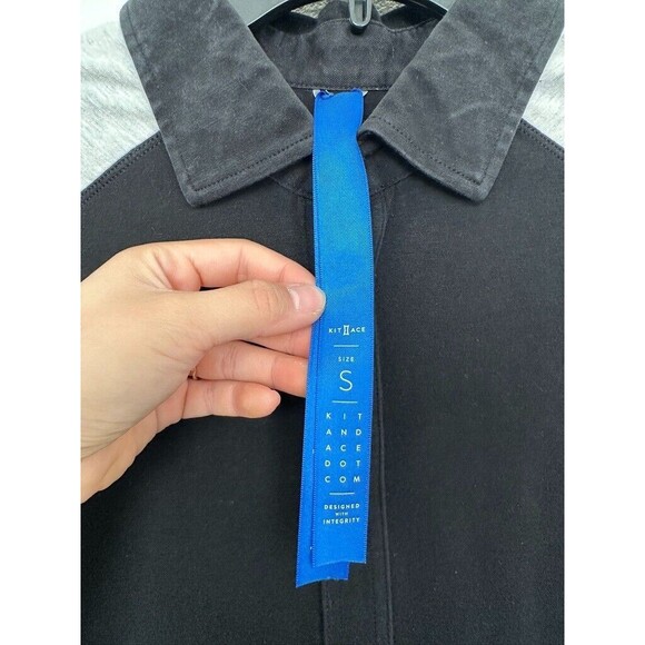 Kit & Ace Cashmere Blend Button Down Shirt Contrast Sleeve Gray Black Men Small - Picture 3 of 7